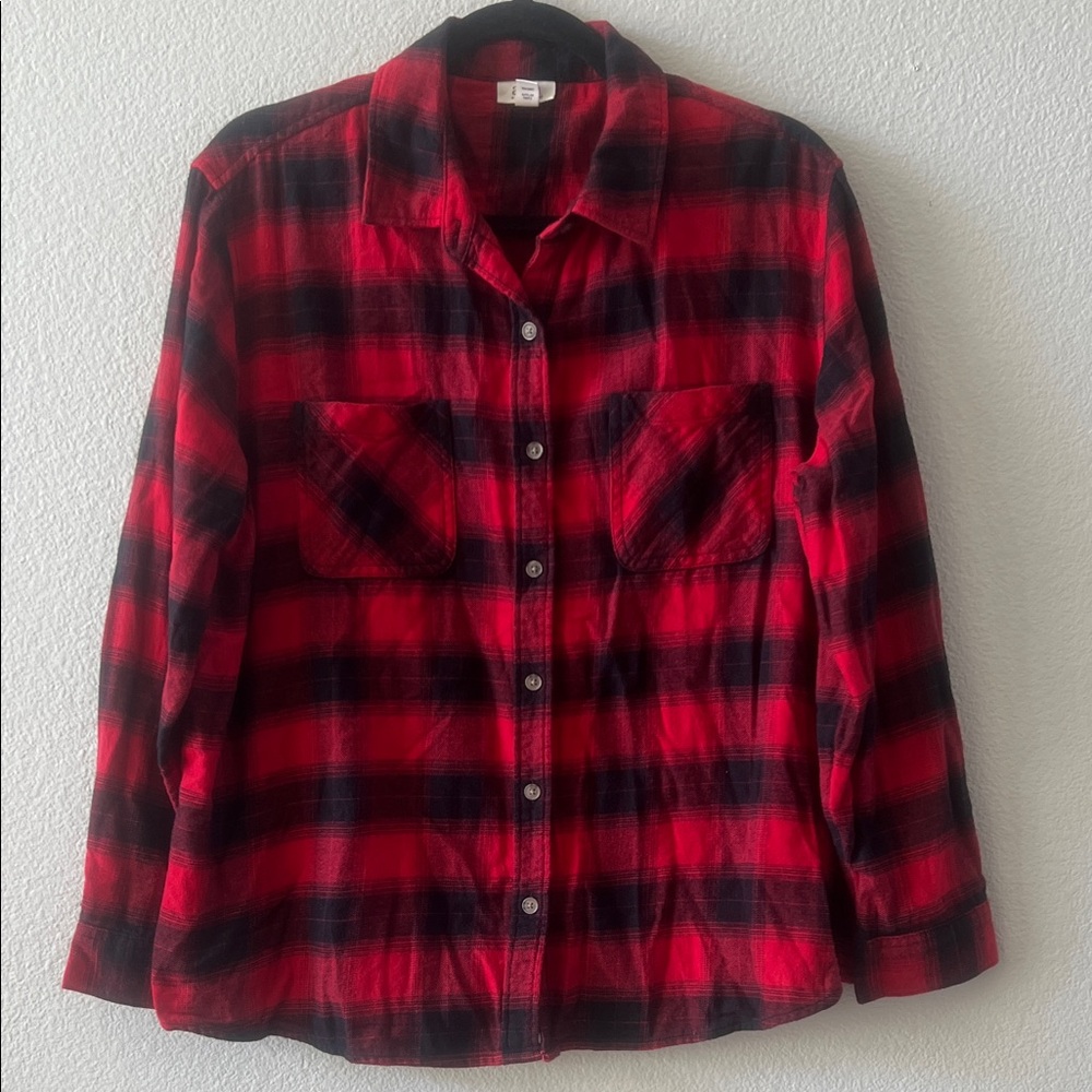 a.n.a Red and Black Checkered Shirt